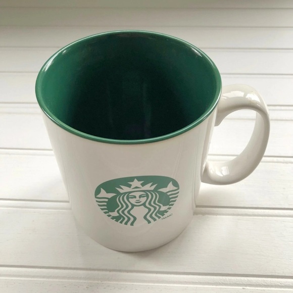 Starbucks 2012 Classic Siren Logo Coffee Mug White Green Interior 14oz new - Picture 4 of 9